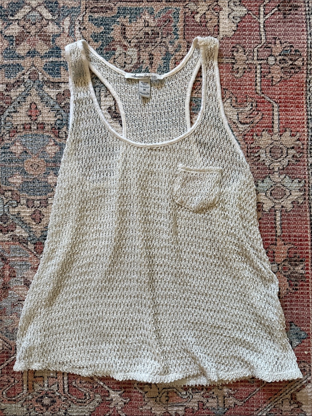 American Rag Open-Knit Pocket Tank in Cream